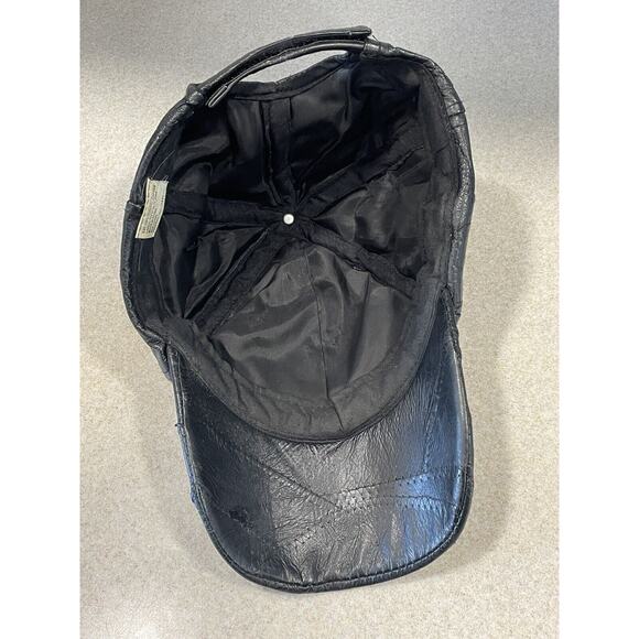 Black Leather Hat Embroidered Eagle God Bless America Patriotic Biker Cap Moto - Picture 7 of 9